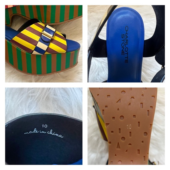 New! CHARLOTTE STONE Raf Chunky Platform Sandals in Stripe Multi - Picture 15 of 16